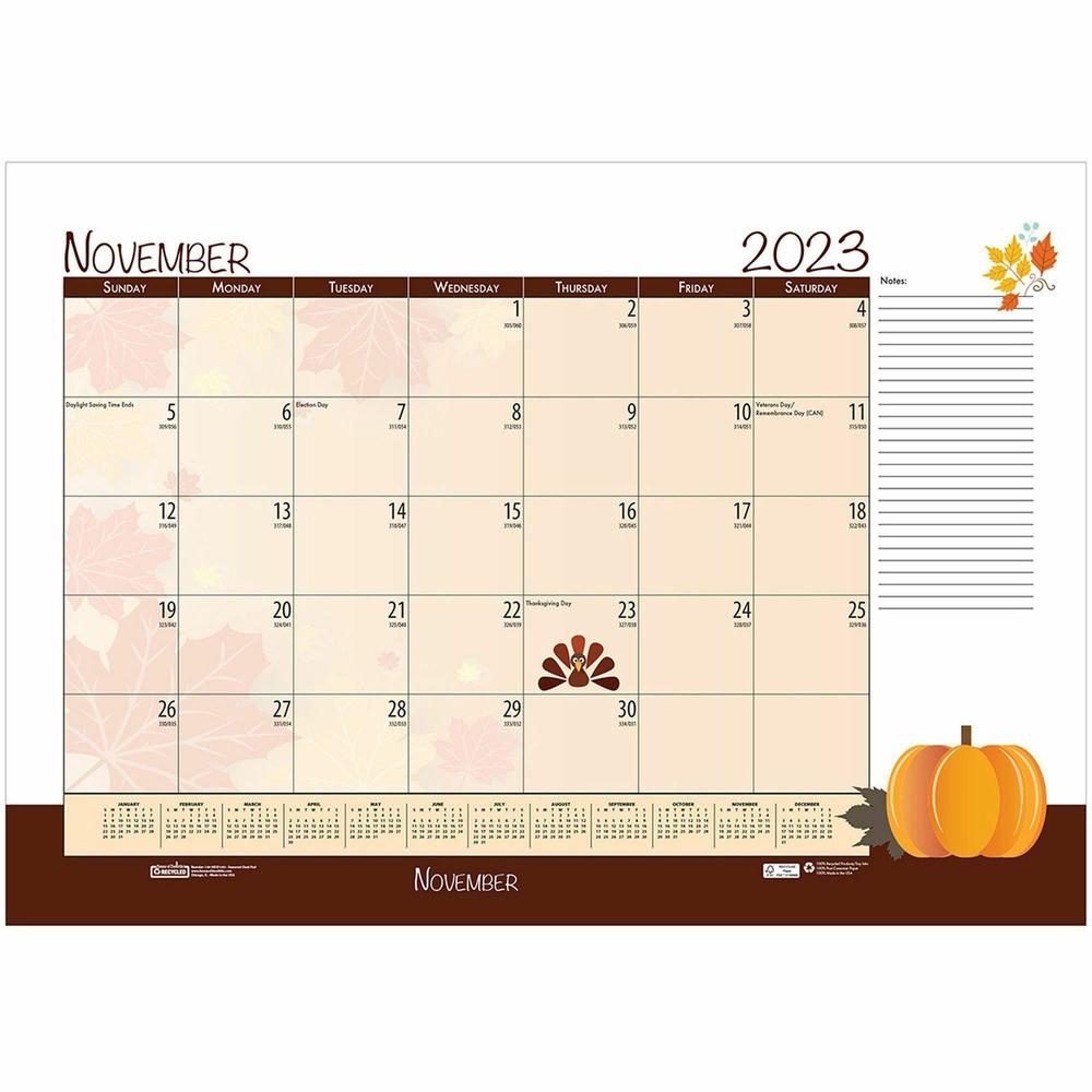 House of Doolittle Seasonal Holiday Academic Desk Pad - Academic - Julian Dates - Monthly - 12 Month - July 2023 - June 2024 - 1 Month Single Page Layout - Desk Pad - Black - Leatherette - 17" Height . Picture 13
