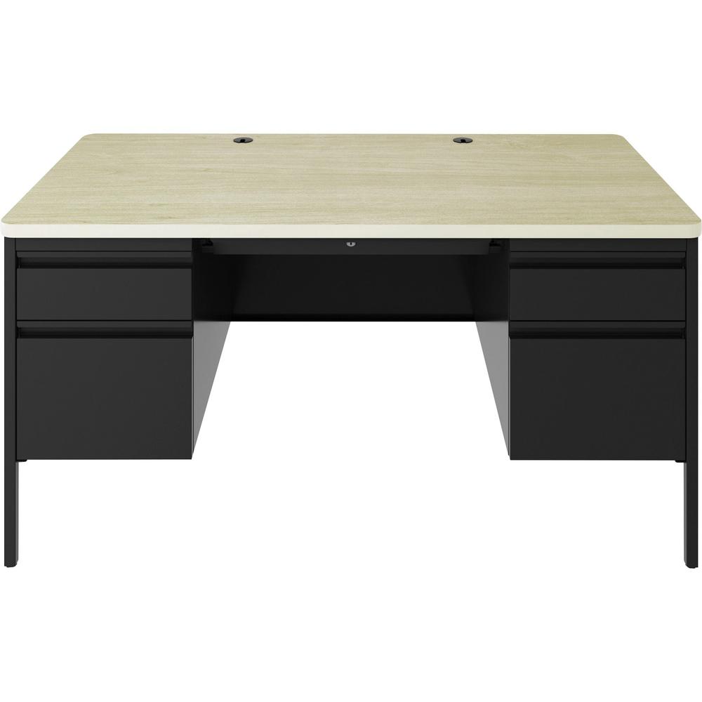 Lorell Fortress Series Double-Pedestal Teachers Desk - 60" x 29.5"30" , 0.8" Modesty Panel - Double Pedestal - T-mold Edge - Material: Steel - Finish: Maple, Black. Picture 4