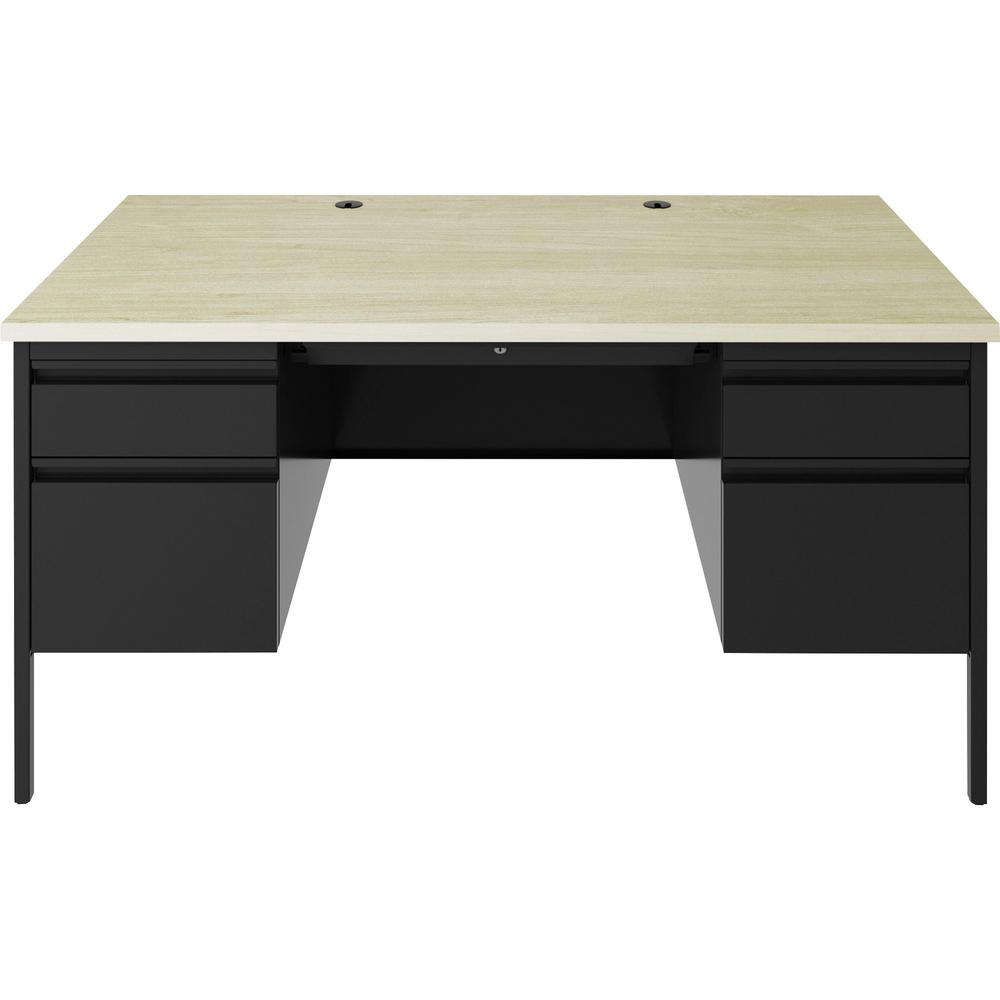 Lorell Fortress Series Double-Pedestal Desk - 60" x 29.5"30" , 1.1" Top, 0.8" Modesty Panel - File Drawer(s) - Double Pedestal - Square Edge - Material: Steel - Finish: Black. Picture 5