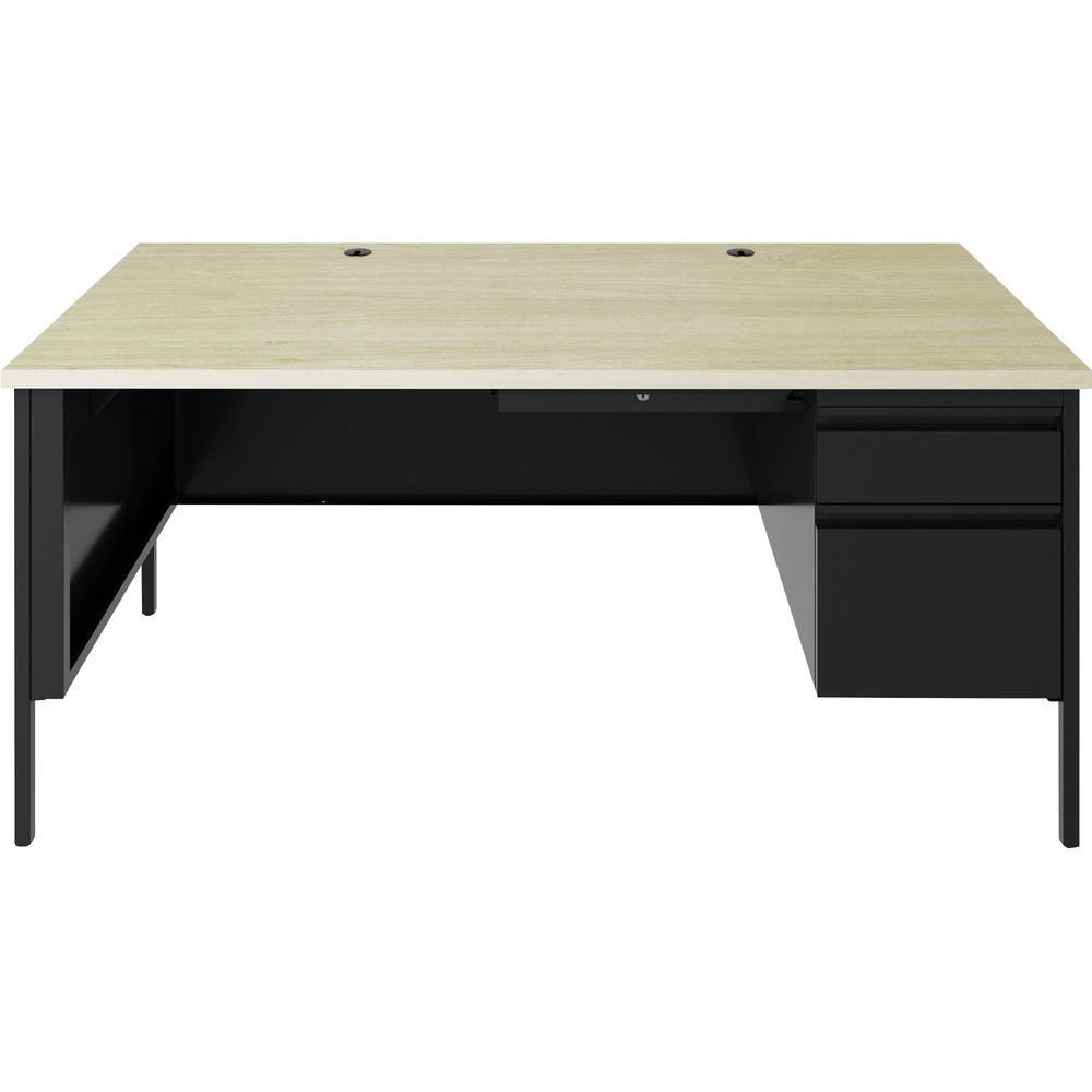 Lorell Fortress Series 66" Right-Pedestal Desk - 66" x 29.5"30" , 0.8" Modesty Panel, 1.1" Top - Single Pedestal on Right Side - Square Edge - Material: Steel - Finish: Black. Picture 4