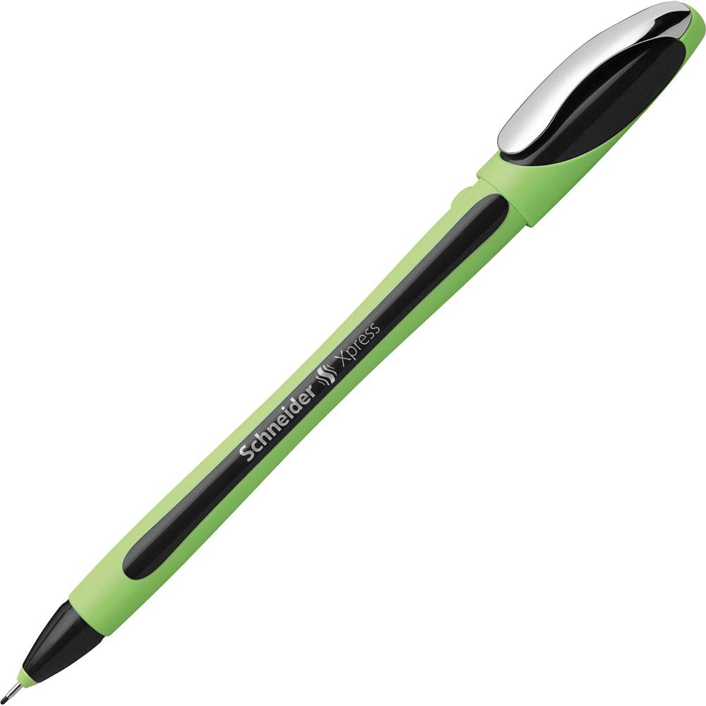 Schneider Xpress Fineliner Pen - Medium Pen Point - 0.8 mm Pen Point Size - Black - Black Rubberized, Green Barrel - Stainless Steel Tip - 10 / Pack. Picture 5