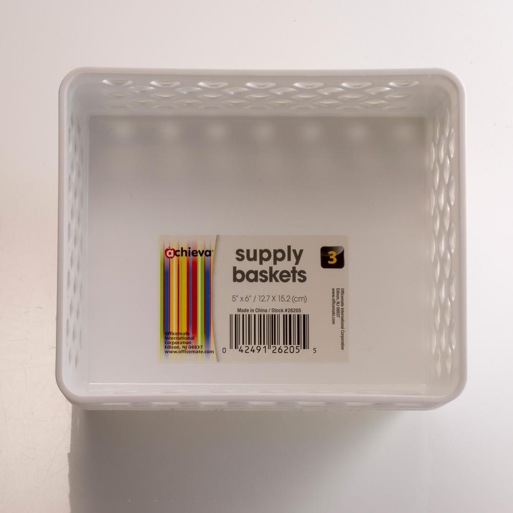Officemate Achieva&reg; Medium Supply Basket, 3/PK - 2.4" Height x 6.1" Width x 5" Depth - Compact, Stackable, Storage Space - White - Plastic - 3 / Pack. Picture 2
