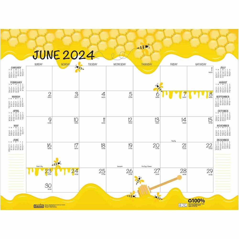 House of Doolittle Honeycomb Monthly Desk Pad Calendar - Julian Dates - Monthly - 12 Month - January 2024 - December 2024 - 22" x 17" Sheet Size - Desk Pad - Yellow - Reinforced Corner, Note Page - 1 . Picture 13
