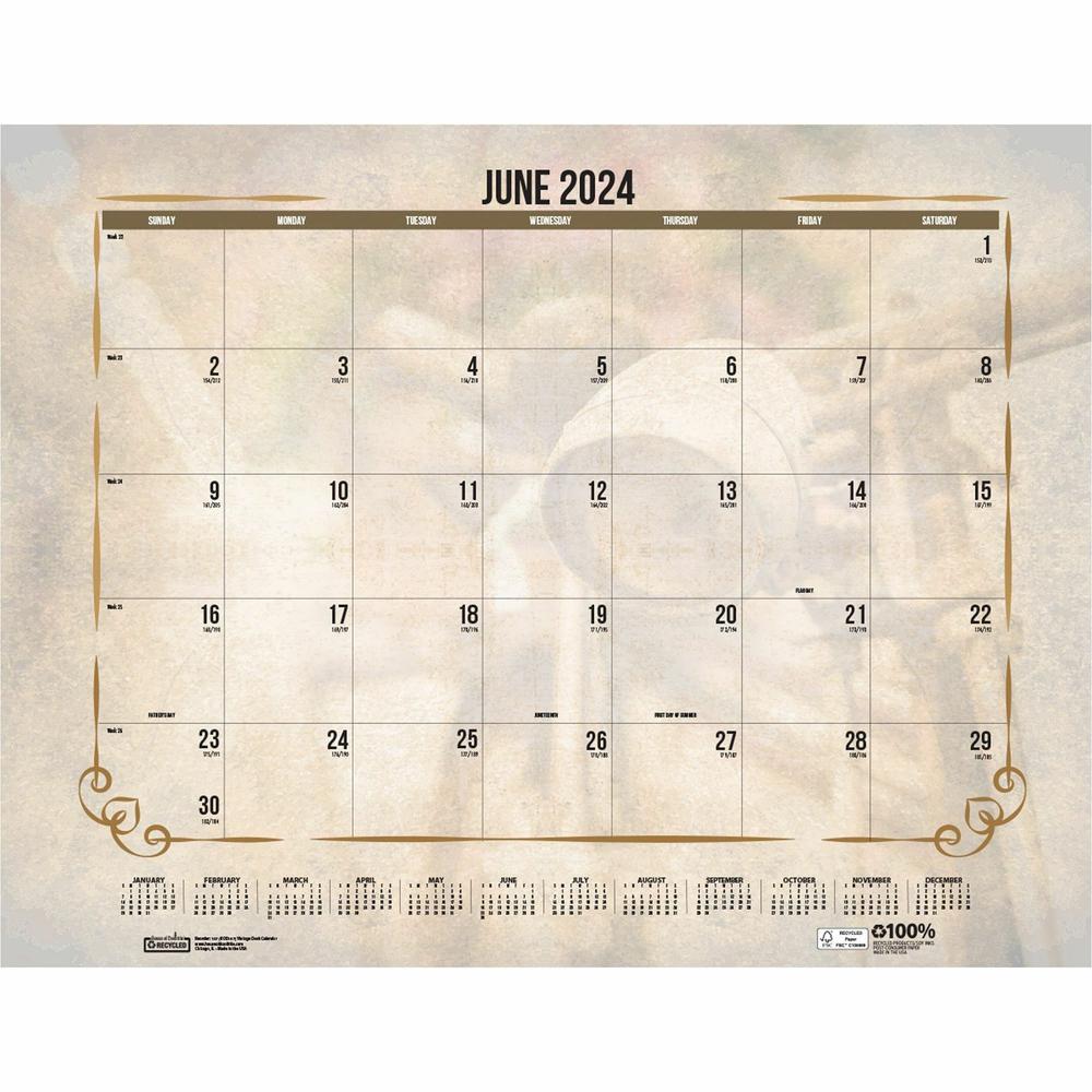 House of Doolittle Vintage Monthly Desk Pad Calendar - Julian Dates - Monthly - 12 Month - January - December - 1 Month Single Page Layout - 22" x 17" Sheet Size - Headband - Desk Pad - Brown - Leathe. Picture 13