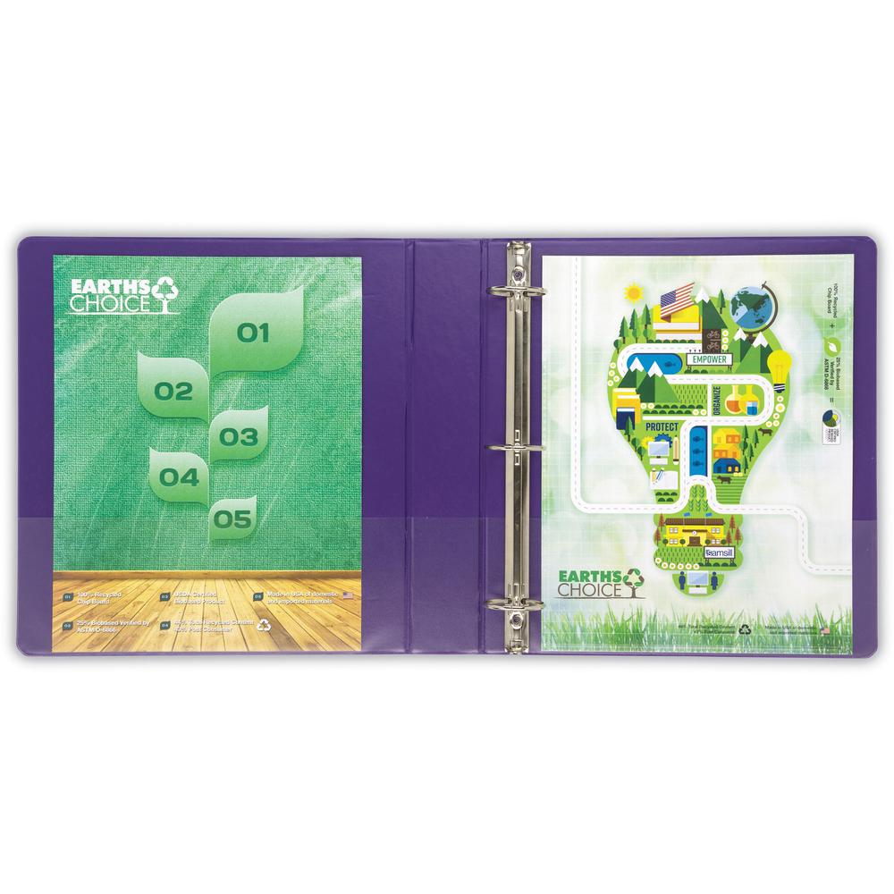 Samsill Earth's Choice Plant-based View Binders - 1 1/2" Binder Capacity - Letter - 8 1/2" x 11" Sheet Size - 3 x Round Ring Fastener(s) - Chipboard, Polypropylene, Plastic - Purple - Recycled - Bio-b. Picture 8