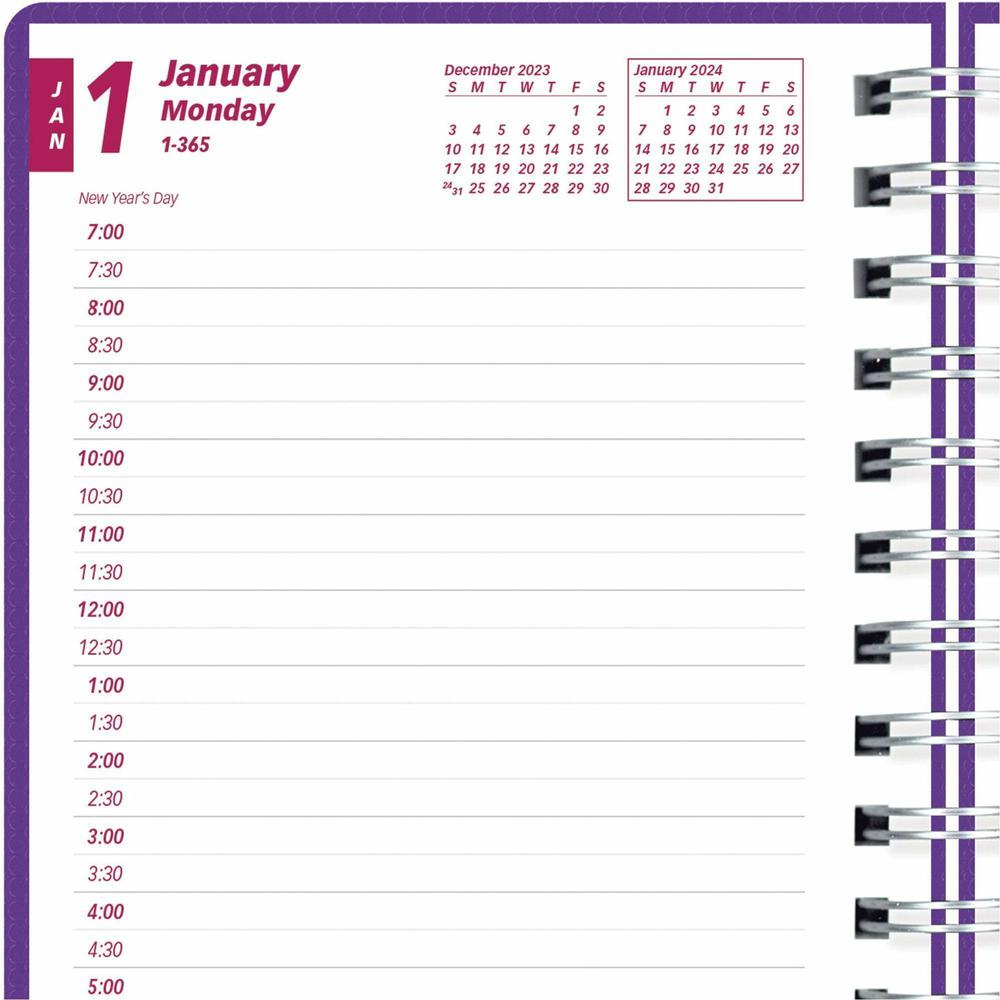 Brownline DuraFlex Daily Appointment Planner - Daily, Monthly - 12 Month - January 2024 - December 2024 - 7:00 AM to 7:30 PM - Half-hourly - 1 Day Single Page Layout 2 Month Double Page Layout - 5" x . Picture 9