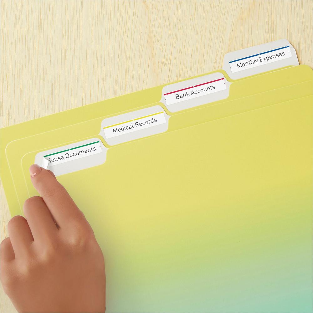 Avery&reg; Removable Laser/Inkjet Filing Labels - 21/32" Width x 3 7/16" Length - Removable Adhesive - Rectangle - Laser, Inkjet - Blue, Green, Red, White, Yellow - Paper - 30 / Sheet - 25 Total Sheet. Picture 5