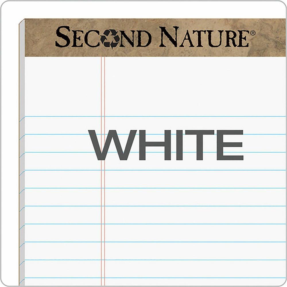 TOPS Second Nature Legal Rule Recycled Writing Pad - 50 Sheets - 0.34" Ruled - Red Margin - 15 lb Basis Weight - 8 1/2" x 11 3/4" - White Paper - Perforated, Resist Bleed-through, Easy Tear - Recycled. Picture 3
