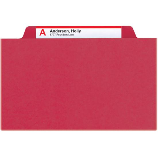 Smead Colored 1/3 Tab Cut Letter Recycled Top Tab File Folder - 8 1/2" x 11" - 1" Expansion - Top Tab Location - Assorted Position Tab Position - Pressboard - Bright Red - 100% Recycled - 25 / Box. Picture 7