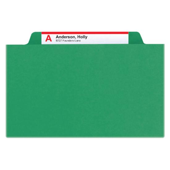 Smead Colored 1/3 Tab Cut Letter Recycled Top Tab File Folder - 8 1/2" x 11" - 1" Expansion - Top Tab Location - Assorted Position Tab Position - Pressboard - Green - 100% Recycled - 25 / Box. Picture 9