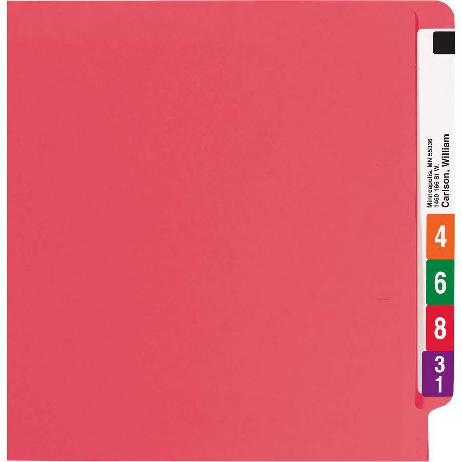 Smead Shelf-Master Straight Tab Cut Letter Recycled Fastener Folder - 8 1/2" x 11" - 3/4" Expansion - 2 x 2B Fastener(s) - 2" Fastener Capacity for Folder - End Tab Location - Red - 10% Recycled - 50 . Picture 3
