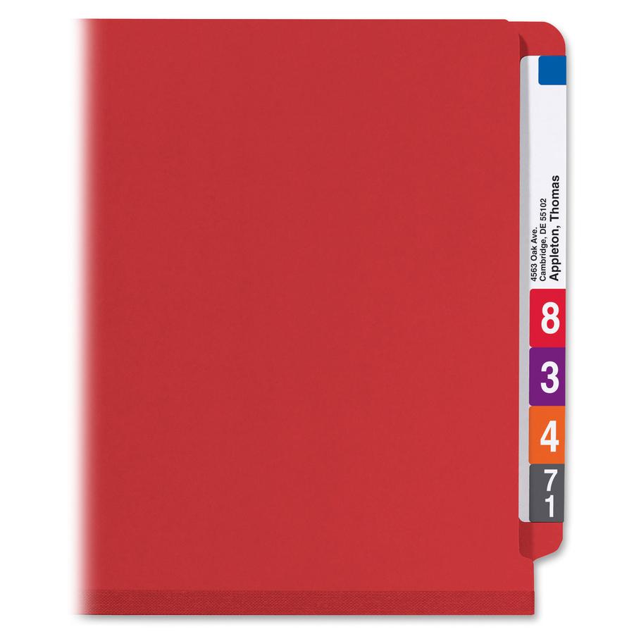 Smead 1/3 Tab Cut Letter Recycled Classification Folder - 8 1/2" x 11" - 2" Expansion - 2 x 2S Fastener(s) - 2" Fastener Capacity for Folder - 2 Divider(s) - Pressboard - Bright Red - 100% Recycled - . Picture 4
