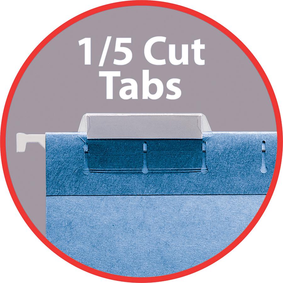 Smead Colored 1/5 Tab Cut Legal Recycled Hanging Folder - 8 1/2" x 14" - Top Tab Location - Assorted Position Tab Position - Vinyl - Blue - 10% Recycled - 25 / Box. Picture 10