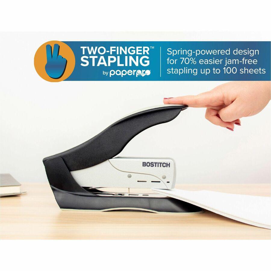 Bostitch Spring-Powered Antimicrobial Heavy Duty Stapler - 100 Sheets Capacity - 210 Staple Capacity - Full Strip - 1/2" Staple Size - 1 Each - Black, Gray. Picture 14
