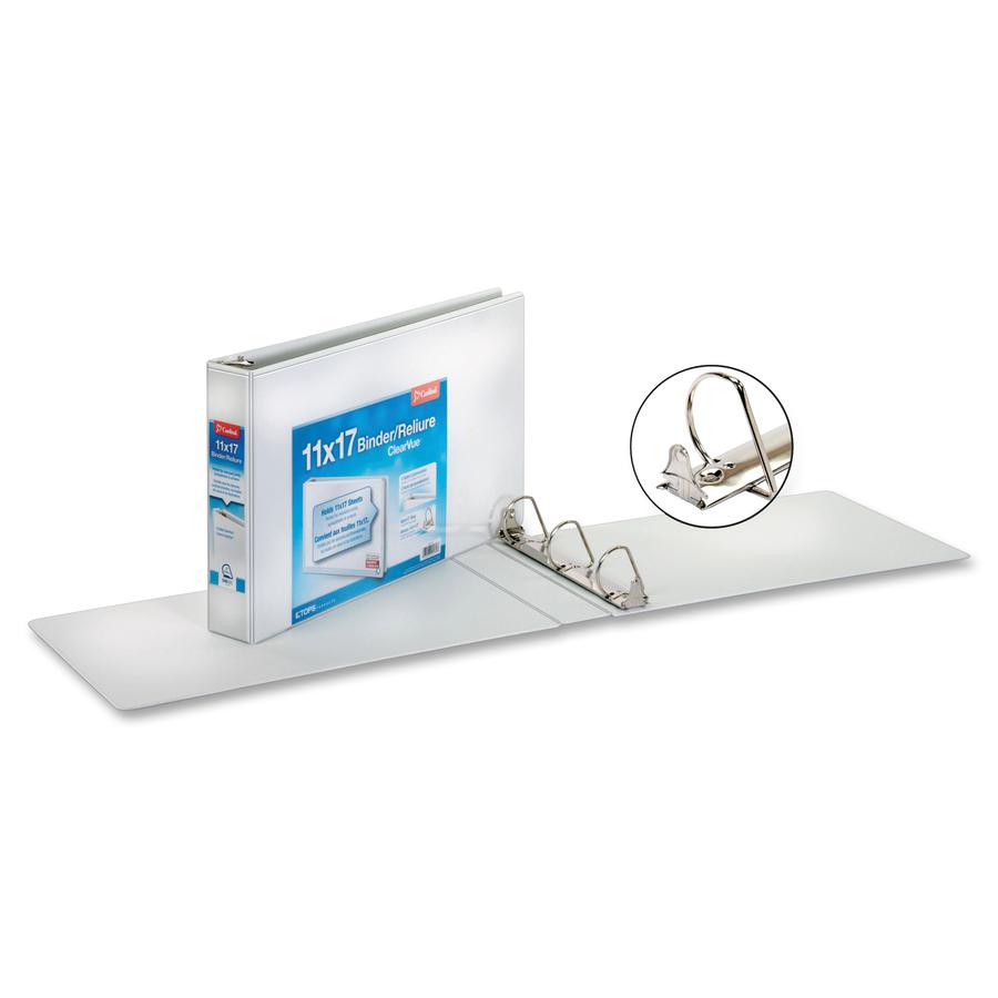 Cardinal ClearVue Overlay Tabloid D-Ring Binders - 2" Binder Capacity - Tabloid - 11" x 17" Sheet Size - 540 Sheet Capacity - 2 3/4" Spine Width - 3 x D-Ring Fastener(s) - Vinyl - White - 2.62 lb - Re. Picture 2