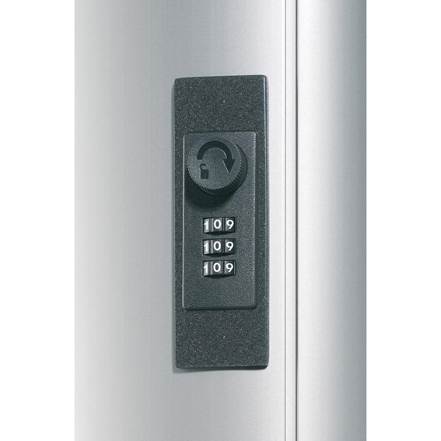 DURABLE&reg; Brushed Aluminum Combo Lock 72-Key Cabinet - 11-3/4" W x 11" H x 4-5/8" D - Combination Locking Door - Aluminum. Picture 5