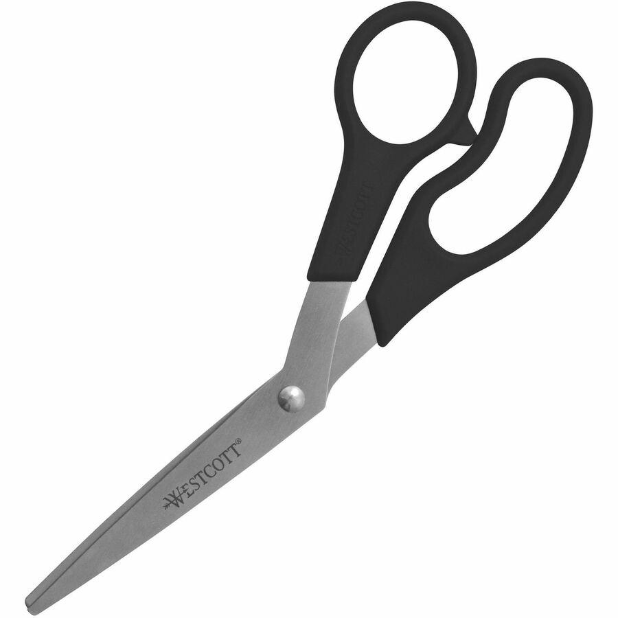 Westcott 8" All Purpose Bent Scissors - 3.50" Cutting Length - 8" Overall Length - Bent - Stainless Steel - Pointed Tip - Black - 3 / Pack. Picture 11