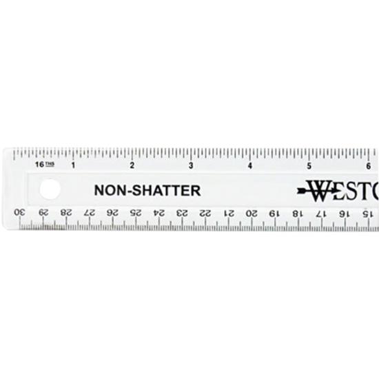 Acme United 12" Shatterproof Ruler - 12" Length - 1/16 Graduations - Imperial, Metric Measuring System - Plastic - 1 Each - Clear. Picture 3