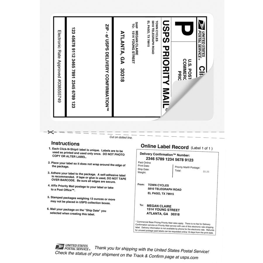 Avery&reg; Shipping Labels with Receipt, 5-1/16" x 7-5/8" , 50 Labels (5127) - 7 5/8" Length - Permanent Adhesive - Rectangle - Laser - White - Paper - 1 / Sheet - 50 Total Sheets - 50 Total Label(s) . Picture 6