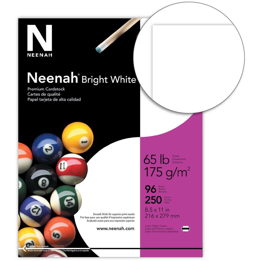 Neenah Bright White Cardstock - 96 Brightness - Letter - 8 1/2" x 11" - 65 lb Basis Weight - Smooth - 250 / Pack - Bright White. Picture 2