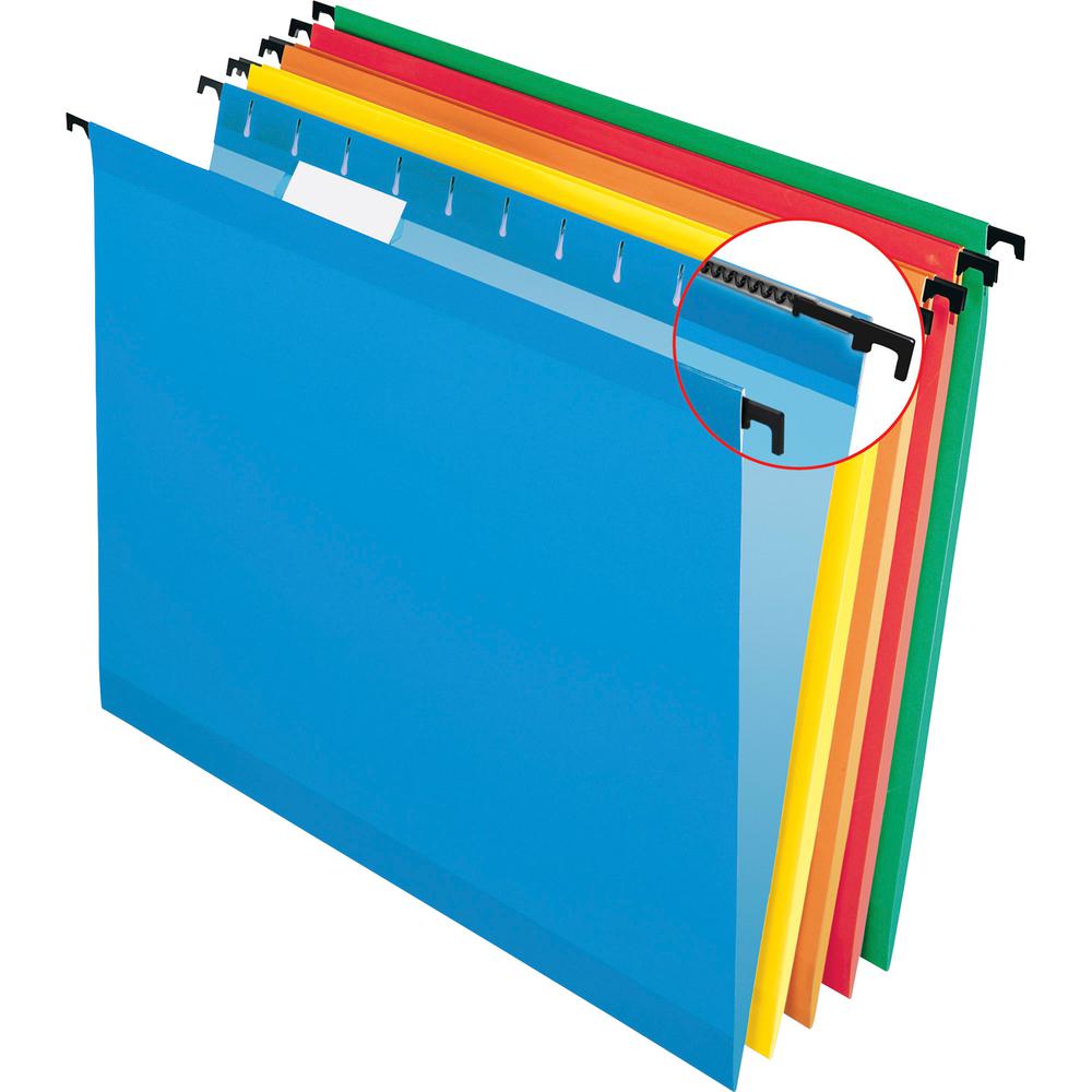 Pendaflex SureHook 1/5 Tab Cut Letter Recycled Hanging Folder - 8 1/2" x 11" - Red, Blue, Orange, Yellow, Bright Green - 10% Recycled - 20 / Box. Picture 2