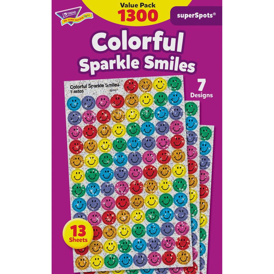 Trend SuperSpots Variety Pack Stickers - 1300 x Smilies Shape - Self-adhesive - Acid-free, Non-toxic, Photo-safe - Assorted - 1300 / Pack. Picture 2