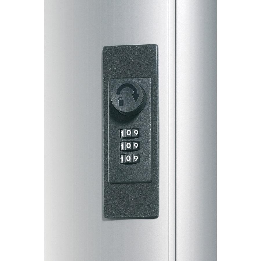 DURABLE&reg; Brushed Aluminum Combo Lock 54-Key Cabinet with Drop Box - 11-3/4" W x 15-3/4" H x 4-5/8" D - Combination Locking Door - Aluminum. Picture 3