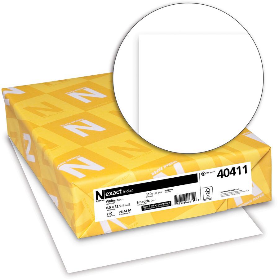 Exact Inkjet, Laser Index Paper - White - 30% Recycled Content - 94 Brightness - Letter - 8 1/2" x 11" - 110 lb Basis Weight - Smooth - 250 / Pack - FSC. Picture 3