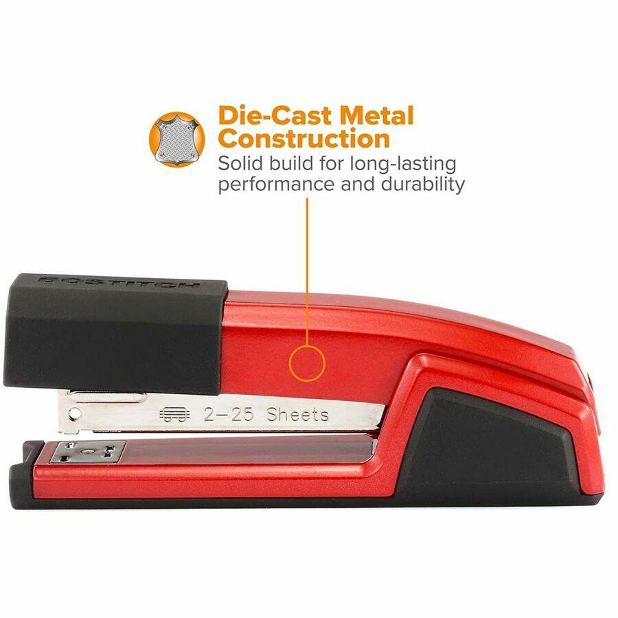 Bostitch Epic Antimicrobial Office Stapler - 25 Sheets Capacity - 210 Staple Capacity - Full Strip - 1 Each - Red. Picture 15