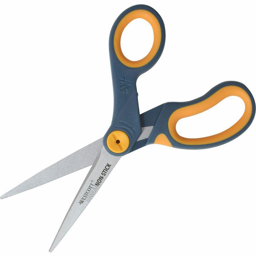 Westcott 8" Titanium Nonstick Straight Scissors - 3.25" Cutting Length - 8" Overall Length - Straight-left/right - Titanium - Pointed Tip - Yellow - 3 / Pack. Picture 7