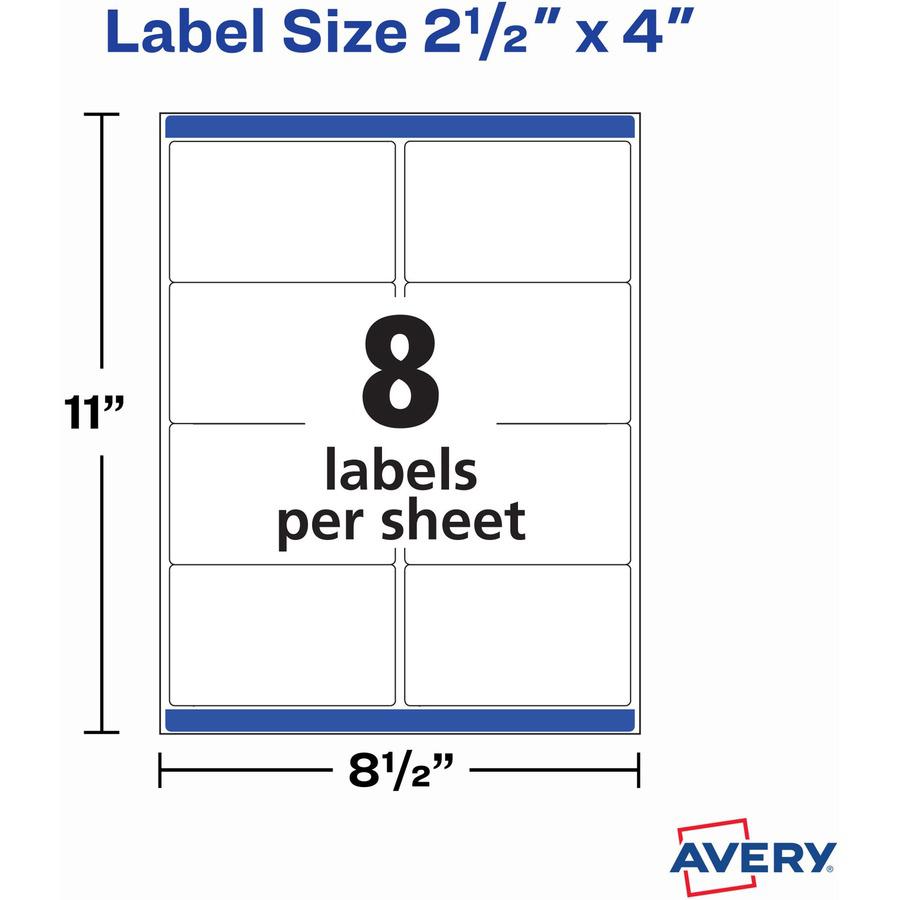 Avery&reg; Printable Shipping Labels, 2.5" x 4" , 800 Labels (5817) - 2 1/2" Width x 4" Length - Permanent Adhesive - Rectangle - Laser - White - Paper - 8 / Sheet - 100 Total Sheets - 800 Total Label. Picture 7