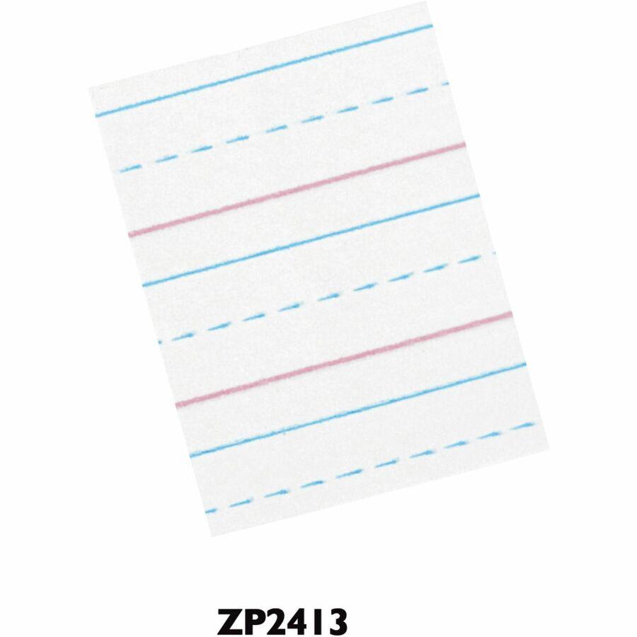 Zaner-Bloser Pacon Broken Midline Sulphite Paper - 500 Sheets - 0.50" Ruled - 8" x 10 1/2" - White Paper - 500 / Ream. Picture 3