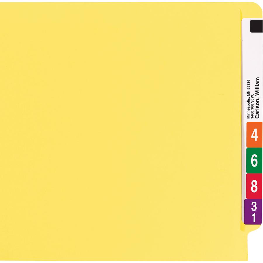 Smead WaterShed/CutLess Straight Tab Cut Letter Recycled End Tab File Folder - 8 1/2" x 11" - 2 x 2B Fastener(s) - End Tab Location - Yellow - 30% Paper Recycled - 50 / Box. Picture 12