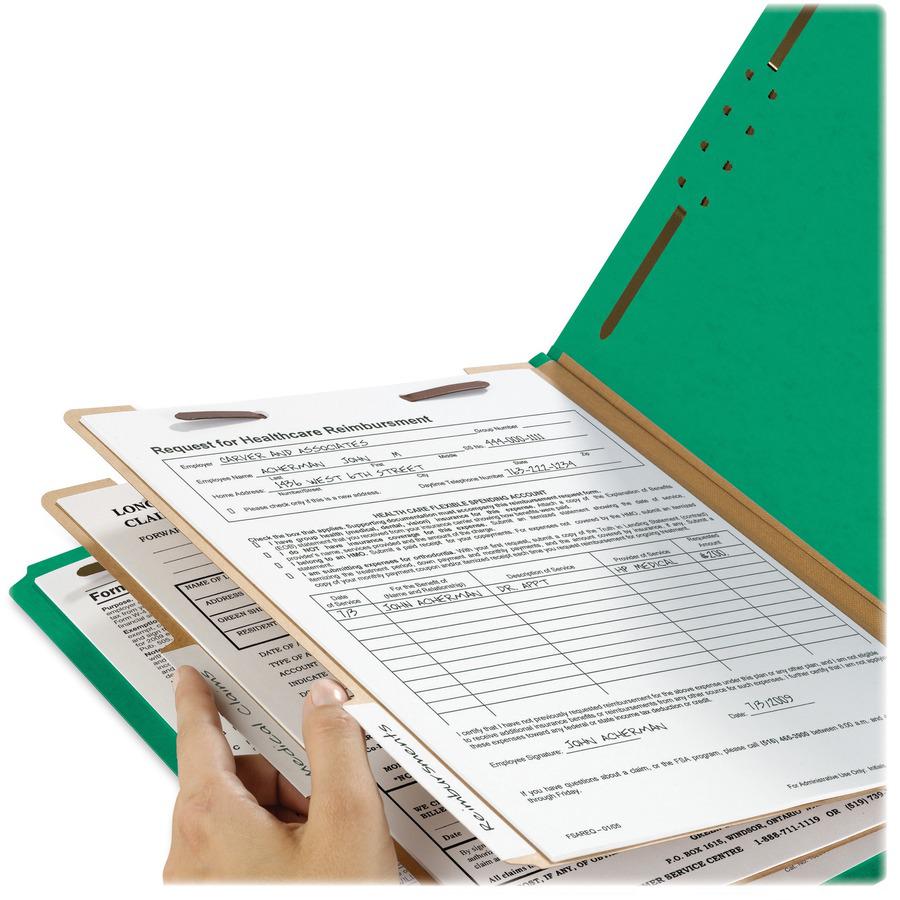 Smead 2/5 Tab Cut Letter Recycled Classification Folder - 8 1/2" x 11" - 2" Expansion - 6 x 2K Fastener(s) - Top Tab Location - Right of Center Tab Position - 2 Divider(s) - Pressboard - Green - 100% . Picture 11