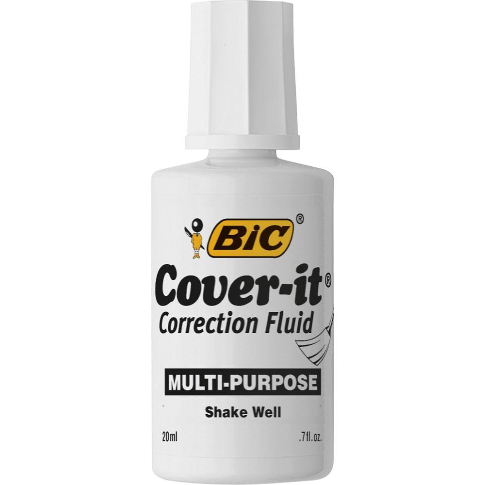 BIC Cover-it Correction Fluid - Foam Wedge Applicator - 20 mL - White - Fast-drying - 1 Dozen. Picture 4