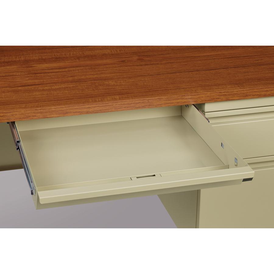 Lorell Fortress Series Double-Pedestal Desk - Rectangle Top - 60" Table Top Width x 30" Table Top Depth x 1.12" Table Top Thickness - 29.50" Height - Assembly Required - Oak, Oak Laminate, Putty - Ste. Picture 8