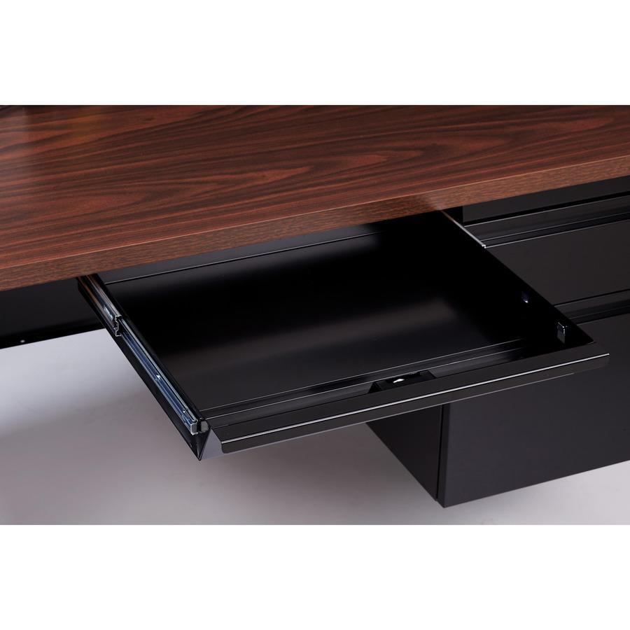 Lorell Fortress Series Double-Pedestal Desk - For - Table TopRectangle Top x 60" Table Top Width x 30" Table Top Depth x 1.12" Table Top Thickness - 29.50" Height - Assembly Required - Black Walnut, L. Picture 12