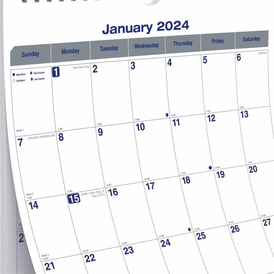Blueline Net Zero Carbon Wall Calendar - Julian Dates - Monthly - 12 Month - January 2024 - December 2024 - 1 Month Single Page Layout - 12" x 17" White Sheet - Twin Wire - White - Chipboard - Black C. Picture 8