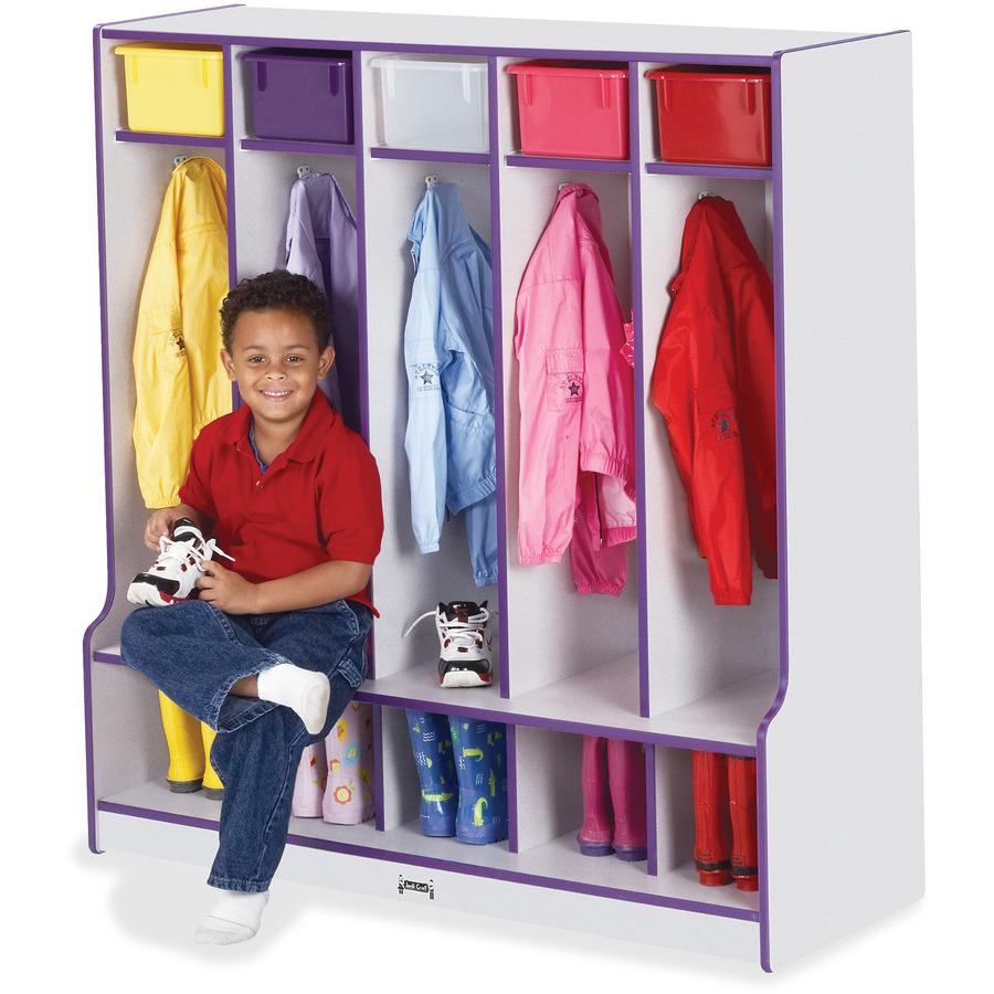Jonti-Craft Rainbow Accents Step 5 Section Locker - 5 Compartment(s) - 50.5" Height x 48" Width x 17.5" Depth - Double Hook, Durable - Blue - 1 Each. Picture 8