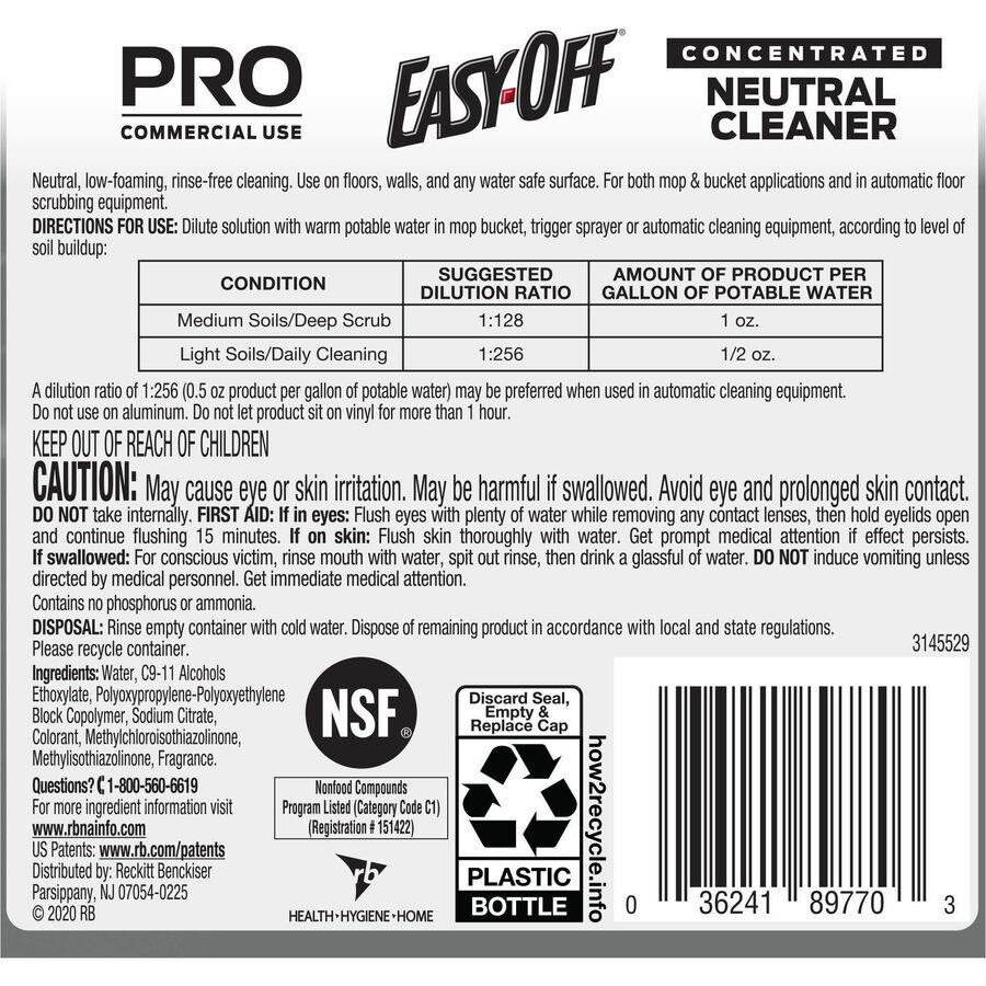 Professional Easy-Off Neutral Cleaner - For Multipurpose - Concentrate - 128 fl oz (4 quart) - Neutral Scent - 1 Each - Rinse-free, Non Alkaline, Phosphate-free, Ammonia-free - Blue. Picture 5