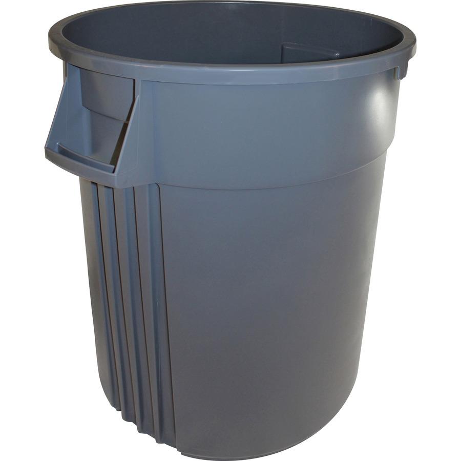 Genuine Joe Heavy-Duty Trash Container - 32 gal Capacity - Side Handle, Venting Channel - Plastic - Gray - 6 / Carton. Picture 12