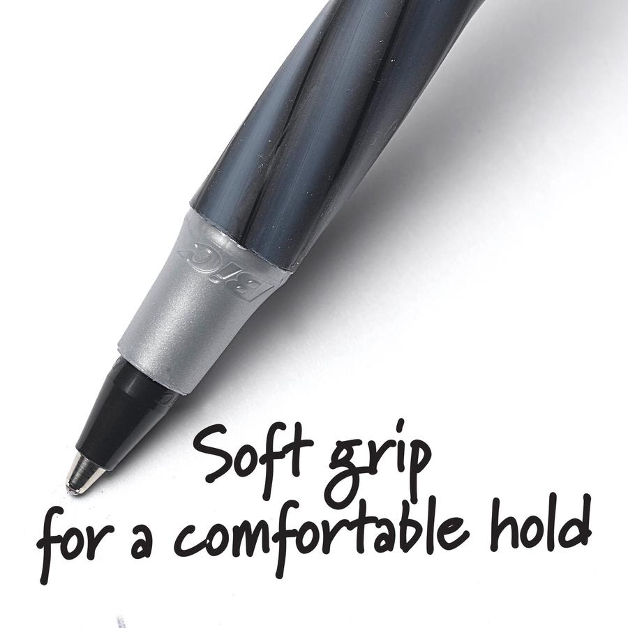 BIC Round Stic Grip Ballpoint Pen - Medium Pen Point - 1.2 mm Pen Point Size - Black - Brass Tip - 36 / Box. Picture 3