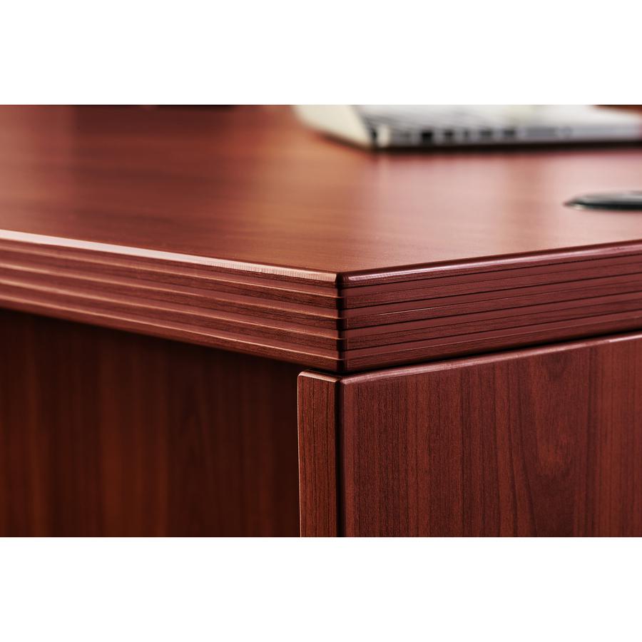 Lorell Chateau Series Mahogany Laminate Desking Table Desk - 66.1" x 29.5" x 30"Table, 1.5" Table Top - Reeded Edge - Material: P2 Particleboard - Finish: Mahogany Laminate. Picture 6
