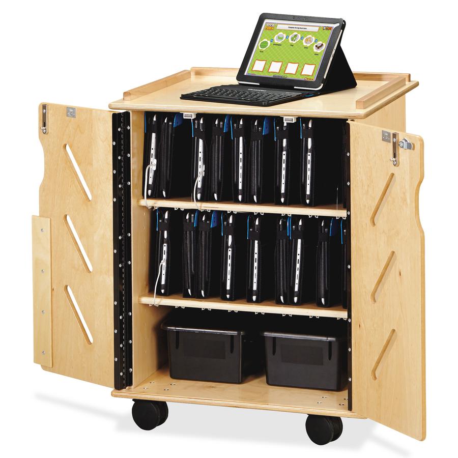Jonti-Craft Laptop/Tablet Storage Cart - x 24" Width x 23" Depth x 30" Height - Woodgrain - For 32 Devices - 1 Each. Picture 7