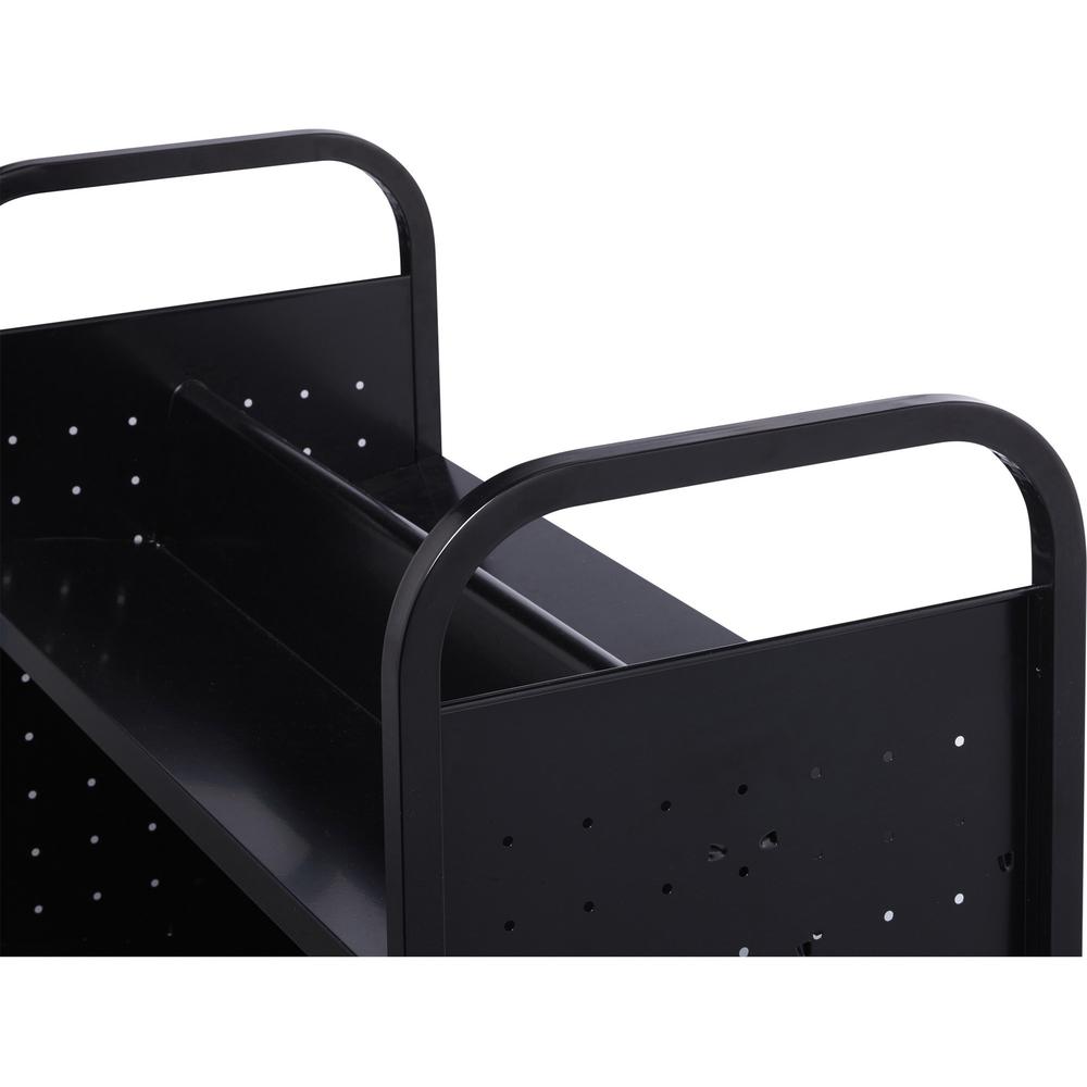 Lorell Double-sided Book Cart - 6 Shelf - Round Handle - 5" Caster Size - Steel - x 38" Width x 18" Depth x 46.3" Height - Black - 1 Each. Picture 6
