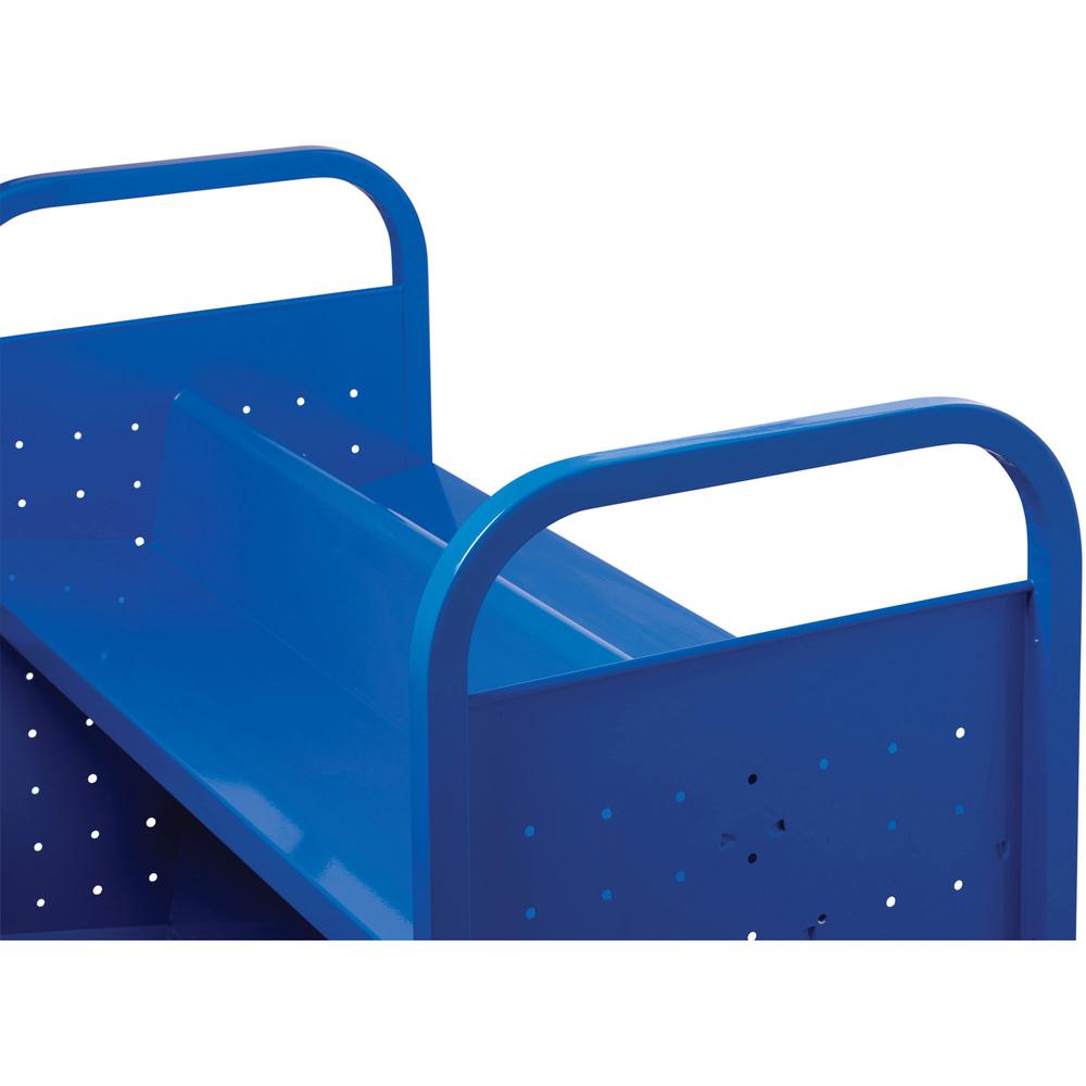 Lorell Double-sided Book Cart - 6 Shelf - Round Handle - 5" Caster Size - Steel - x 38" Width x 18" Depth x 46.3" Height - Blue - 1 Each. Picture 6