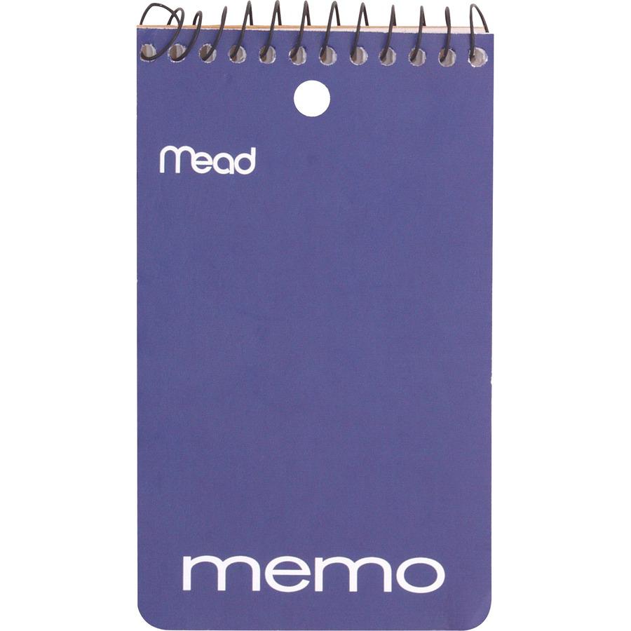 Mead Wirebound Memo Book - 60 Sheets - 120 Pages - Wire Bound - College Ruled - 3" x 5" - White Paper - AssortedCardboard Cover - Stiff-back, Hole-punched - 12 / Pack. Picture 3