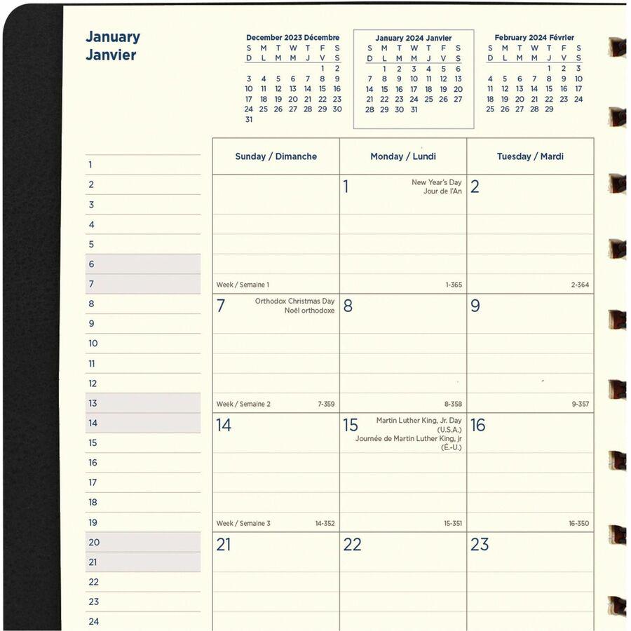 Filofax 17-Month Monthly Planner - Julian Dates - Monthly - 17 Month - August 2023 - December 2024 - 1 Month Double Page Layout - 8 1/2" x 10 7/8" Cream Sheet - Twin Wire - Elastic - Leather - Black C. Picture 11