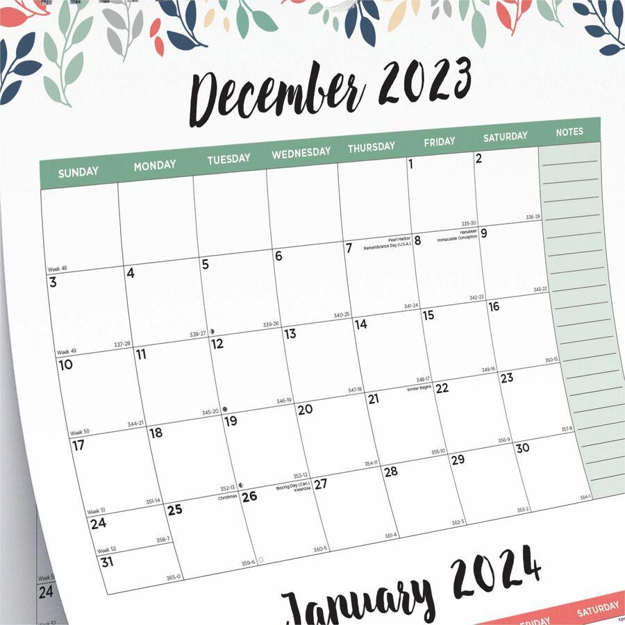 Blueline 3-Month Colorful Wall Calendar - Professional - Julian Dates - Monthly - 14 Month - December 2023 - January 2025 - 3 Month Single Page Layout - 12 1/4" x 27" Sheet Size - Twin Wire - Hook & L. Picture 6