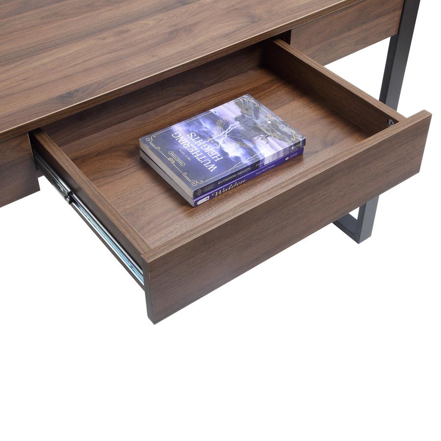 Lorell SOHO Table Desk - 47" x 23.5" x 30" - 1 - Band Edge - Material: Steel Leg, Laminate Top, Polyvinyl Chloride (PVC) Edge, Steel Base - Finish: Walnut, Powder Coated Base. Picture 2